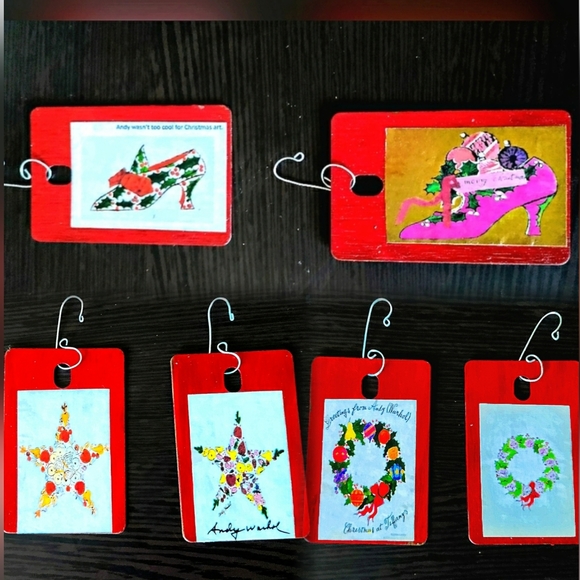 NEW Andy Warhol Handcrafted 6 Ornaments Set! CHRISTMAS 2-Wreaths 2-Trees 2-Shoes - Picture 1 of 8